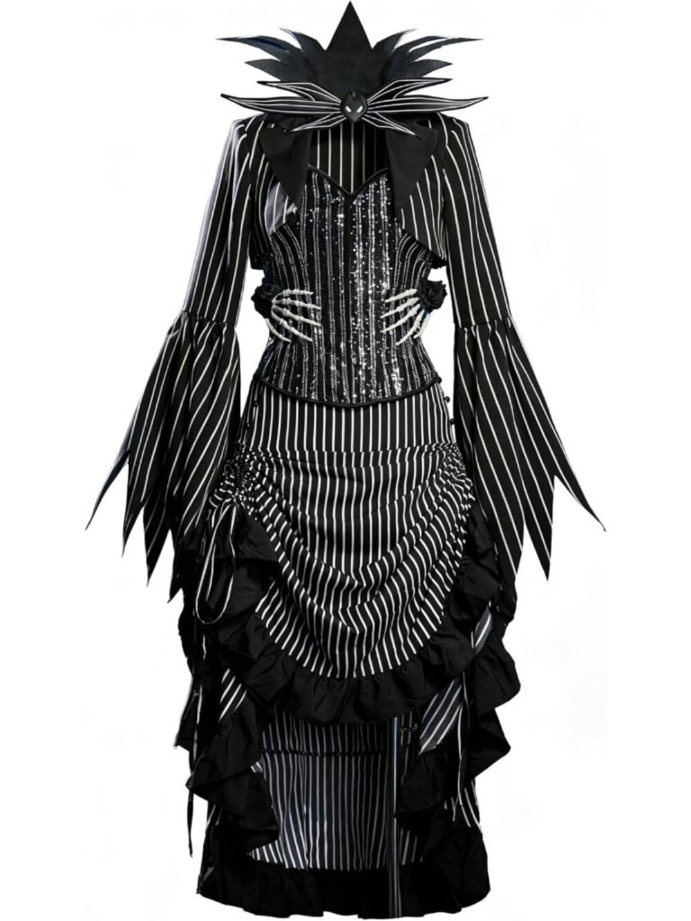 Stylish Halloween Costume Set - Women's Waist Cincher Maxi Dress & Jacket Suit